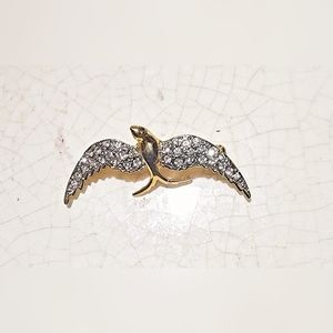 Vintage gold and rhinestone bird swallow brooch